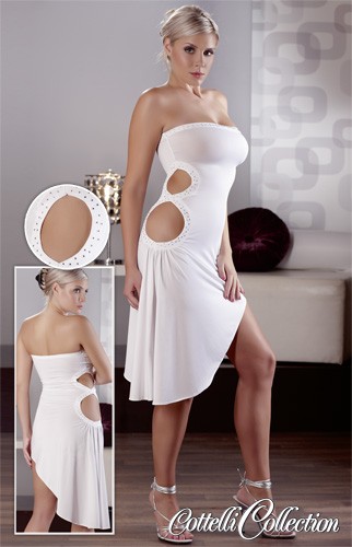 ABITO LUNGO BIANCO CON STRASS E APERTURE SU UN FIANCO