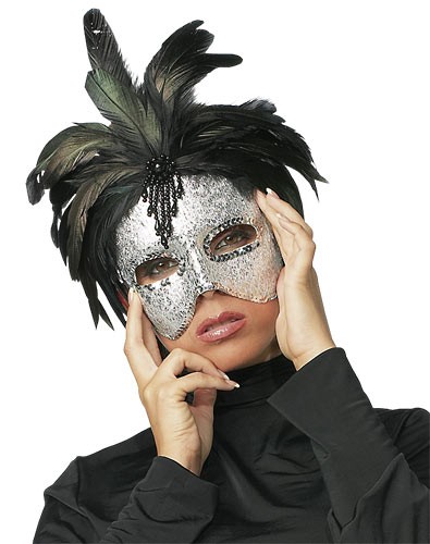MASCHERA CON DECORAZIONE DI PIUME NERE