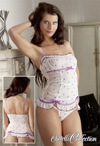 SET TOP BIANCO CON RICAMI FLOREALI E PERIZOMA